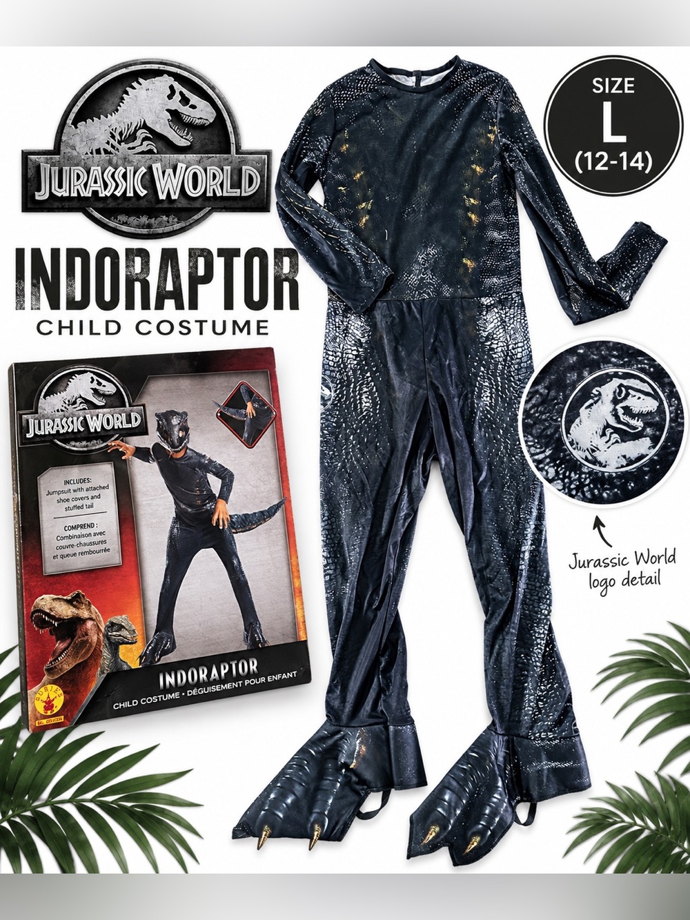 Jurassic World Indoraptor Dinosaur Costume Kids Large 12-14 Halloween Rubies